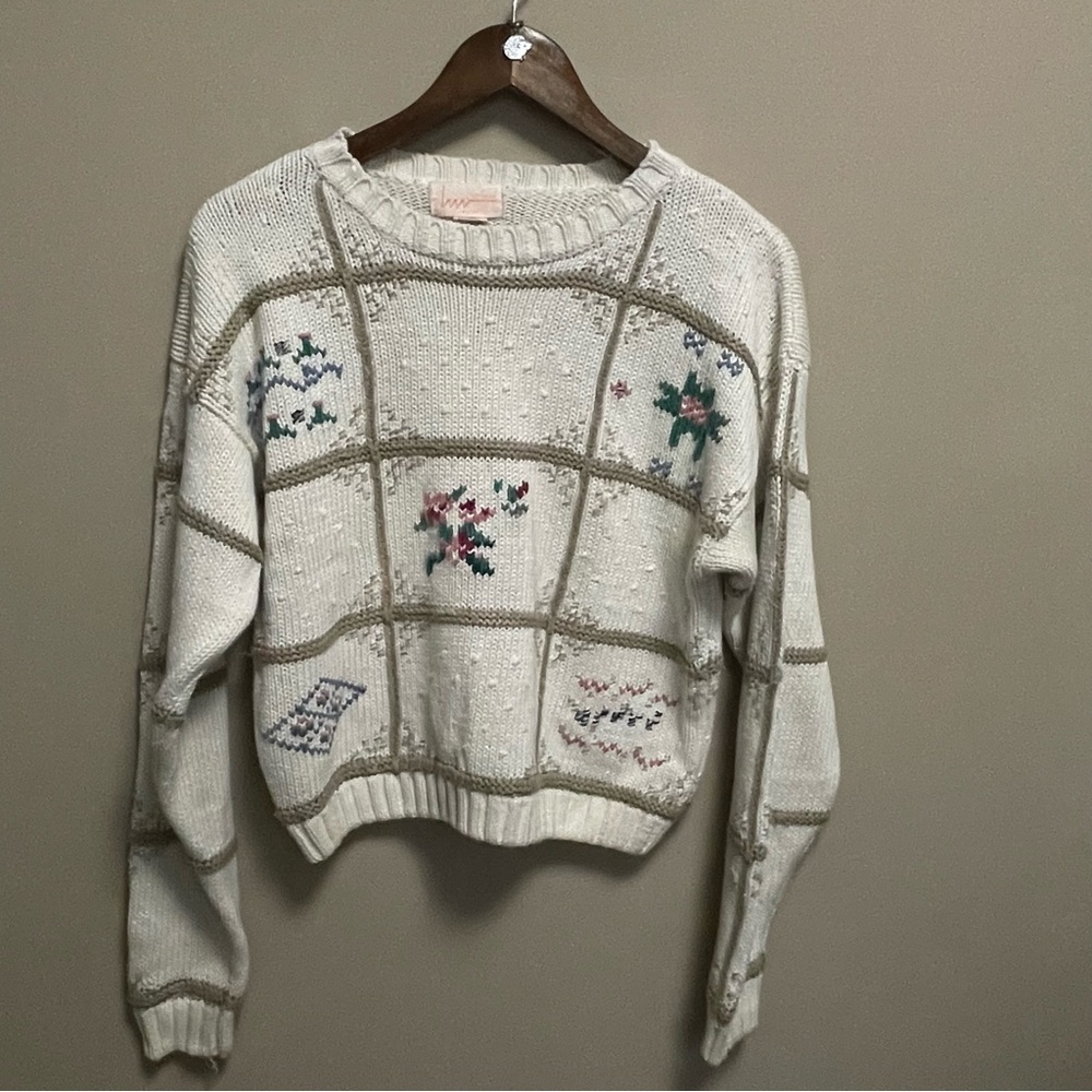 Vintage 90s Floral Knit Sweater Women’s Size Medium